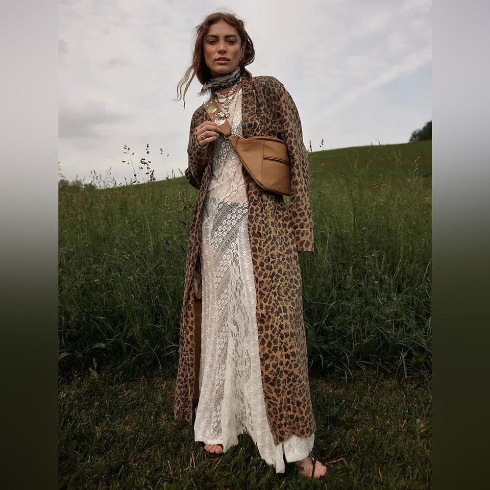 Leopard denim duster coat